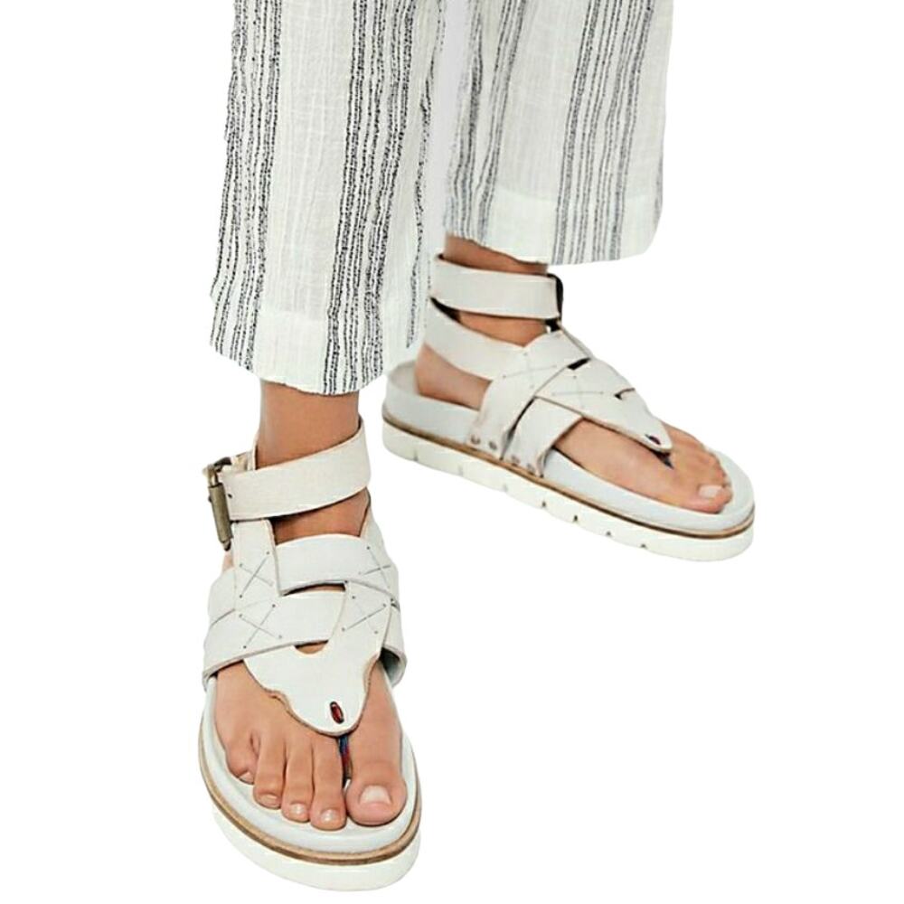 FREE PEOPLE Valencia wrap lug sole thong ankle strap leather sandal beige 40 9.5 - Picture 5 of 9